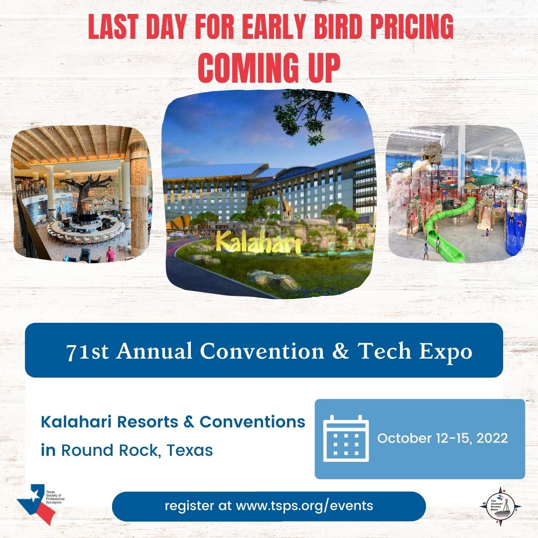 📣 EARLY BIRD SPECIAL ENDS 9/1 📣 

Join us for the 71st TSPS Annual Convention &amp; Tech Expo! It will be held at Kalahari Resort &amp; Convention in Round Rock, Texas from October 12 - 15, 2022. 

For the early bird special, register at tsps.org/events/EventDe…