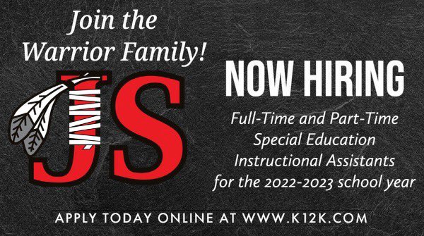 We are hiring! Come work with us! JSMS is a great place to be each day and full of great people to work with! @KCS_District