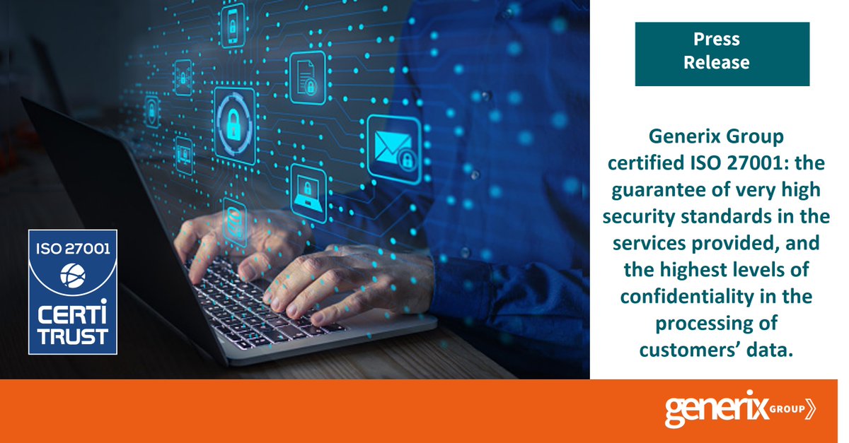 [📢 Press Release ] Generix Group certified #ISO27001. Get access ton the press release HERE 👉cutt.ly/DKCjuTm