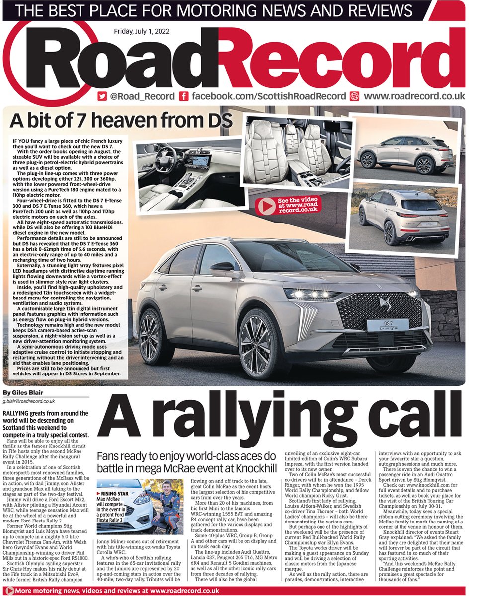 Roadie is packed with motoring thrills this week, featuring <a href="/krcircuit/">Knockhill Circuit</a>, @DS_Official <a href="/DS_UK_Official/">DS UK</a>, <a href="/SKODAUK/">Škoda UK</a> 
<a href="/SKODAUK_Media/">Škoda UK Newsroom</a>, <a href="/EvPaua/">PauaEV</a>, <a href="/EVA_Scotland/">EVA Scotland</a>, <a href="/BTCC/">BTCC</a>, <a href="/BritishGT/">🇬🇧 #BritishGT 🏁</a>, as well as the <a href="/SRC_Rally/">Scottish Rally Champ</a> and <a href="/ArgyllRally/">Argyll Rally</a>. Don't miss it in tomorrow's <a href="/Daily_Record/">The Daily Record</a>.