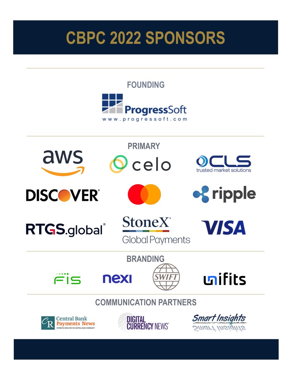 CurrencyResearc's tweet photo. Thanks again to all our sponsors for your invaluable support at the Central Bank Payments Conference!
Next year, the #CBPC2023 will be in the amazing Cape Town, South Africa, June 26–28, 2023.
Sign up here to learn when registrations will open: https://t.co/vnJ4HELPBG
#CBPC2022 https://t.co/J8kk9TkiYg