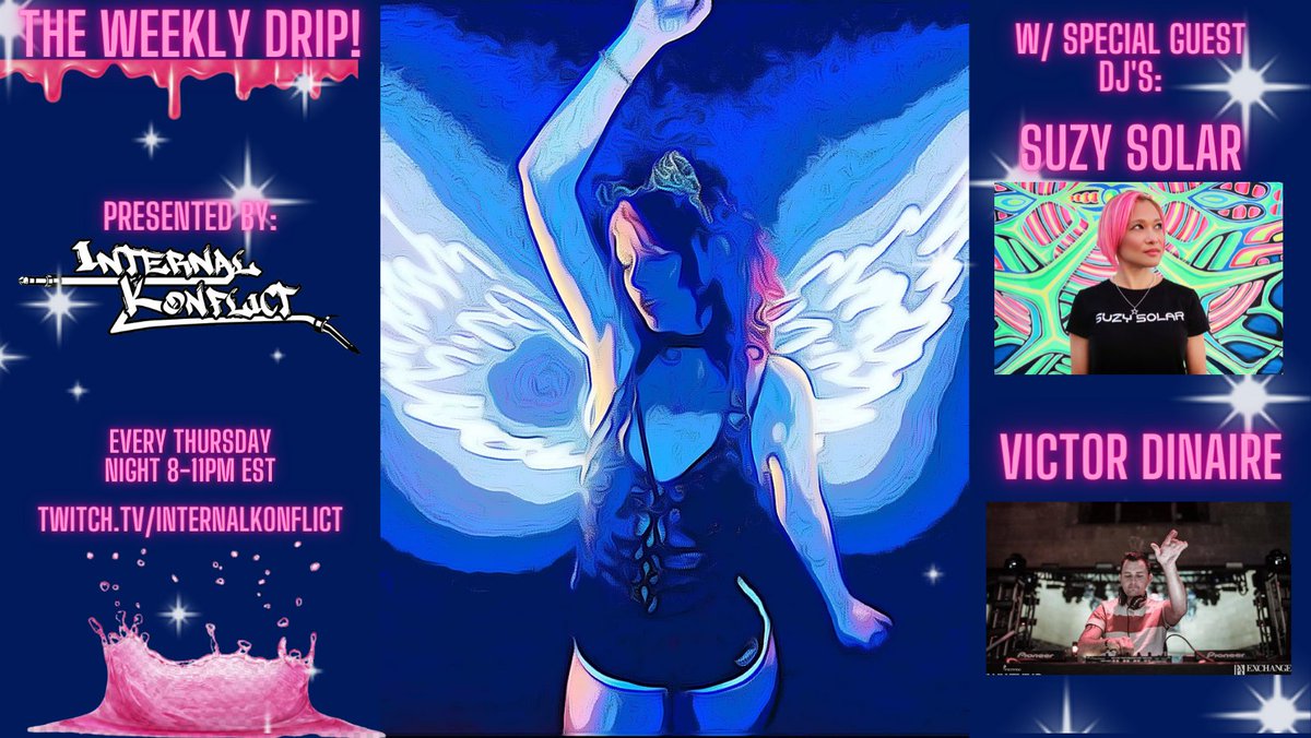 victordinaire's tweet photo. Trance Live Stream tonight! Join @DjSuzySolar and I starting 8pm Eastern for The Weekly Drip show, brought to you by Internal Conflict! Tune in- https://t.co/XAgEOiNsY0 from 8pm-11pm Eastern.  Hope to see you! #TranceFamily #LostEpisode #FlashbackFuture #liveStream #Twitch https://t.co/XYJF9KRQcH