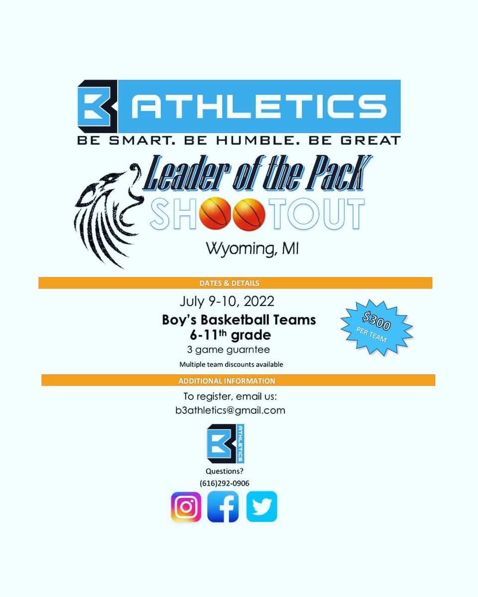 🚨 LEADER OF THE PACK SHOOTOUT 🚨 JULY 9️⃣-1️⃣0️⃣ - Get registered TODAY. forms.gle/nRjMJj5bqoZVBW…   #B3