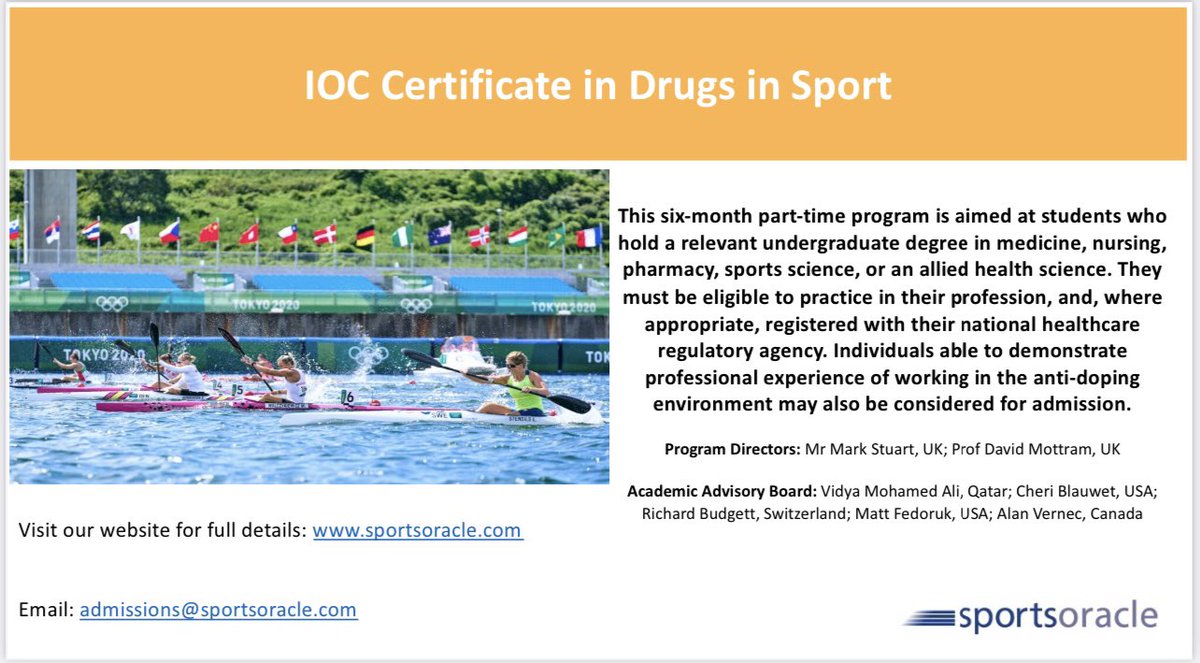 _sportsoracle's tweet photo. IOC Certificate in Drugs in Sport, application deadline 15th August. https://t.co/I9U02MWNDs #drugsinsport #doping #dopinginsport #certificate #ioccertificate #distancelearning #onlinelearning https://t.co/nQB6uPsgxL