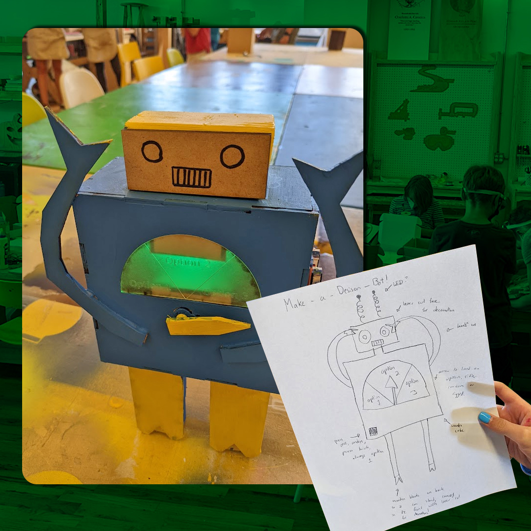 Here's a quick snapshot from last week's Bad Robots camp 📸
One of our campers made this decision maker bot with a randomizing feature  to help them make up their mind!
