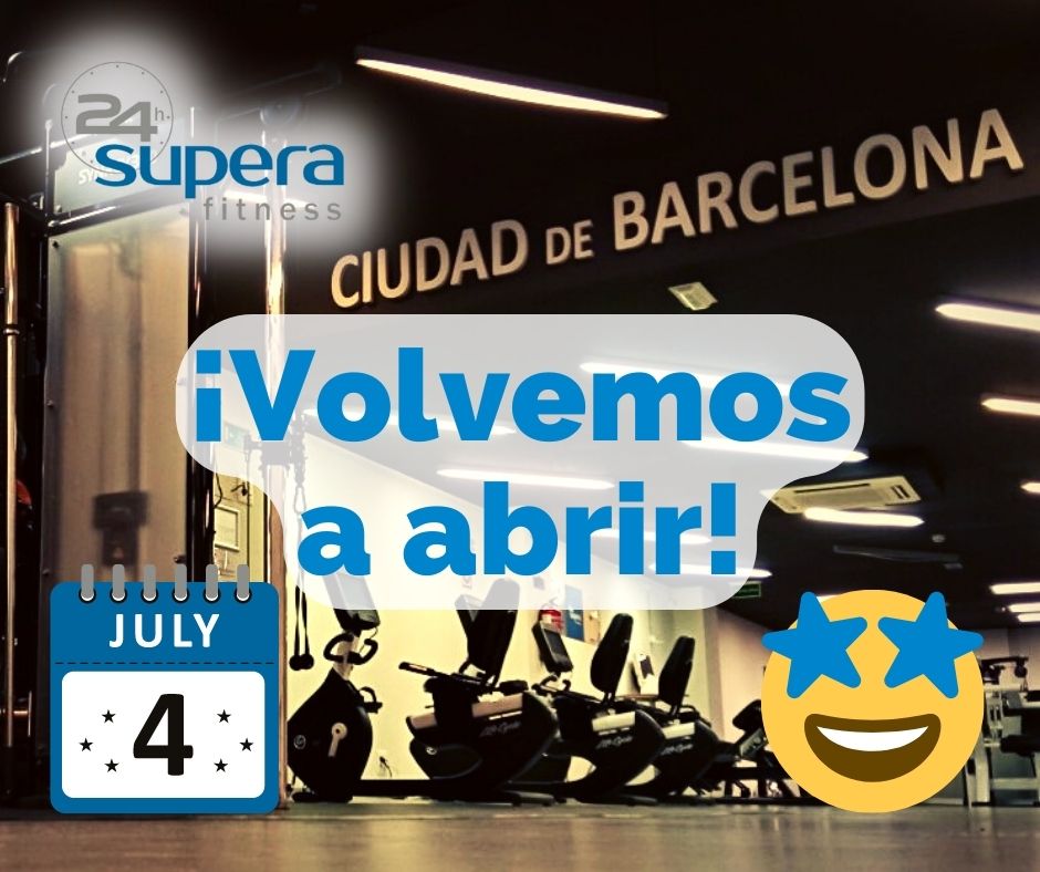 ¡El club Supera 24h Ciudad de Barcelona reabre el lunes 4 de julio! Os informamos de que hemos logrado acortar los plazos y el lunes 4 de julio nuestro club volverá a reabrir sus puertas con normalidad. Desde las 7.00 hasta las 23.00, podrás volver a entrenar con nosotros.
