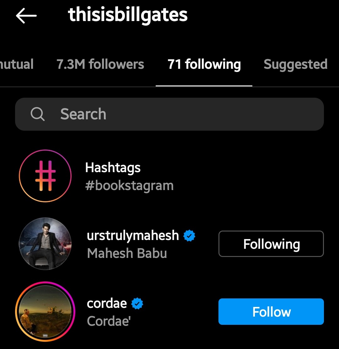 MaheshFanTrends's tweet image. . @BillGates following Our SUPERSTAR @urstrulyMahesh on Instagram 🔥🙌