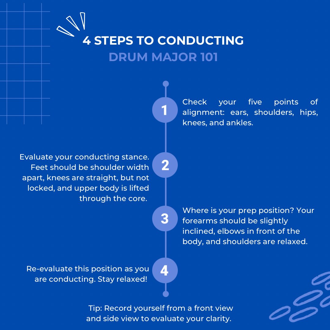 Here are your 4 simple steps to excellent conducting. Remember, mirrors are your best friend while building this new skill &amp; forming great technique! Keep practicing!
