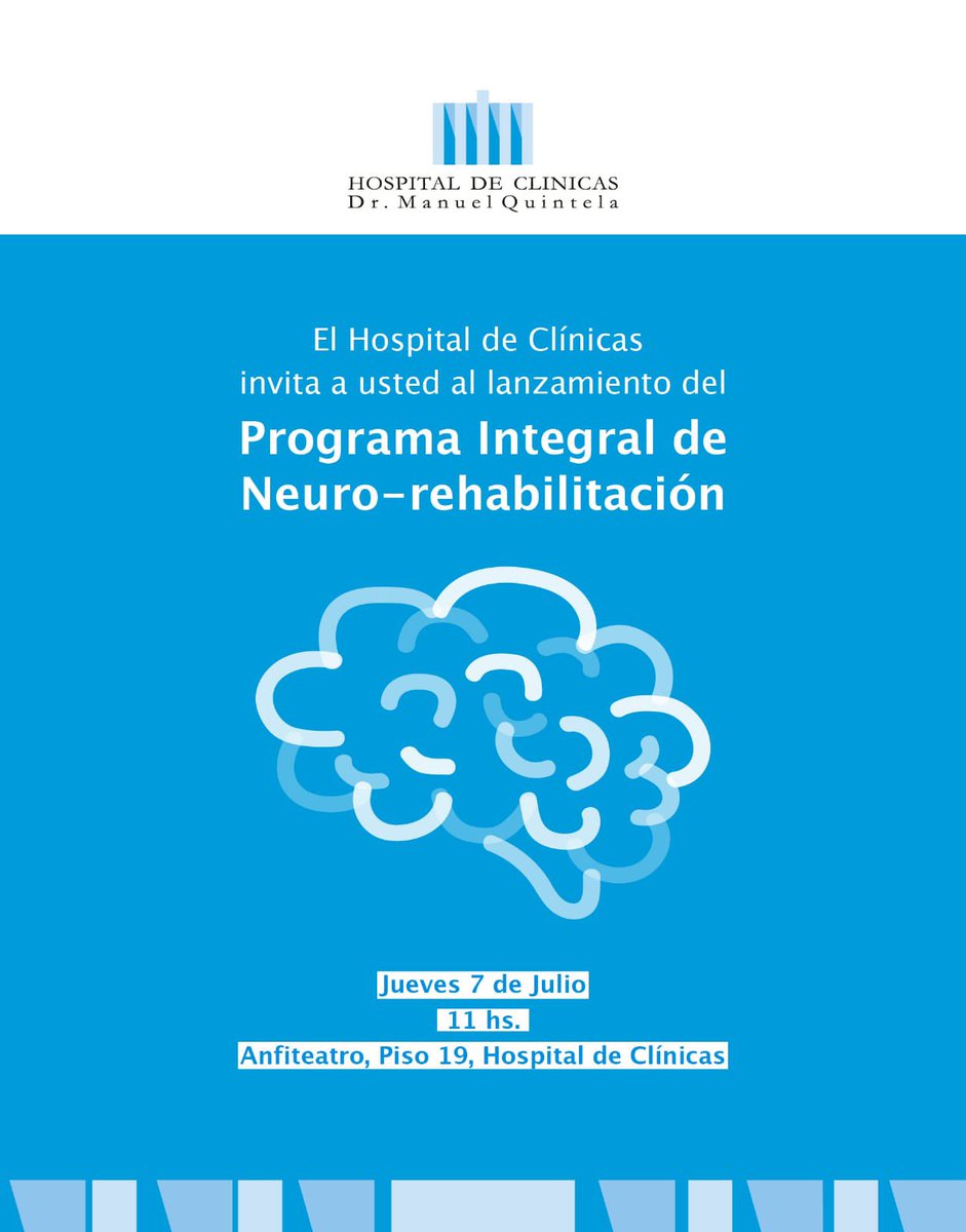 🏨 En el Clínicas <a href="/hcmquintela/">Hospital de Clínicas Dr. Manuel Quintela</a> están pasando cosas que pueden mejorar discapacidad y calidad de vida de personas con afecciones neurológicas.
🗓 El 7 de julio te contamos sobre el Programa Integral de Neuro-Rehabilitación que estamos desarrollando. 
🤜🏻💙🤛🏻