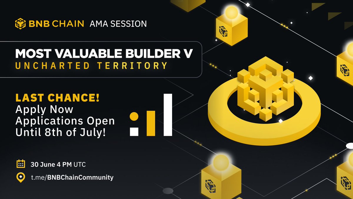 BNBCHAIN's tweet photo. Are you a developer?

Join us on our Telegram AMA dedicated to BNB Chain MVB program!

📅 June 30
⏰ 16:00 UTC
📍https://t.co/URqWOblNuX https://t.co/y5CqDWh2TL