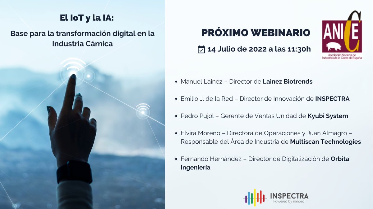 Si eres socio de <a href="/ANICE_ES/">ANICE</a> o te interesa asociarte, te esperamos en el próximo webinar sobre El IoT y la IA: Base para la transformación digital en la Industria Cárnica.
👉Toda la información para asistir: bit.ly/3ucMpKC 
  
¡Os esperamos!

#sectorcárnico #anice #ioT