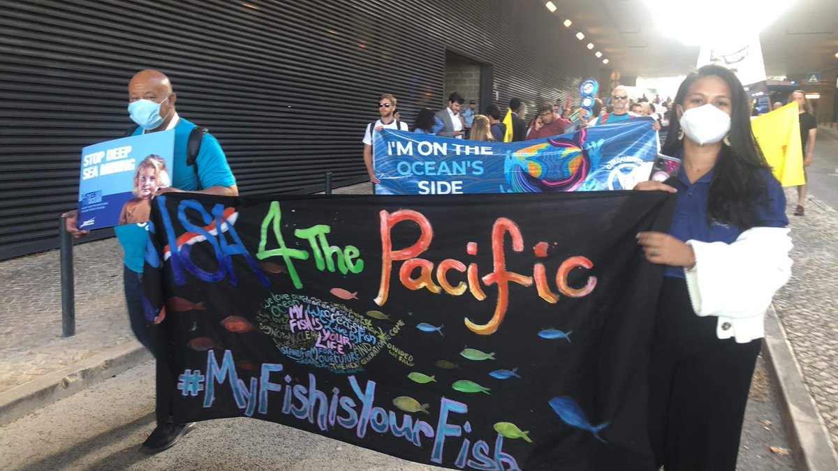 Pacific_2030's tweet photo. Nothing like seeing our #NLU at the global front pushing to #bandeepseamining. CSFT duo Drew Havea & Tita Kara at the #OceansConference in #Lisbon with our @pacblueline ocean champions echoing one voice of #noextraction to #saveourlives @ilolahia_es @pangmedia @lotupasifika https://t.co/ypRDxiMmF8