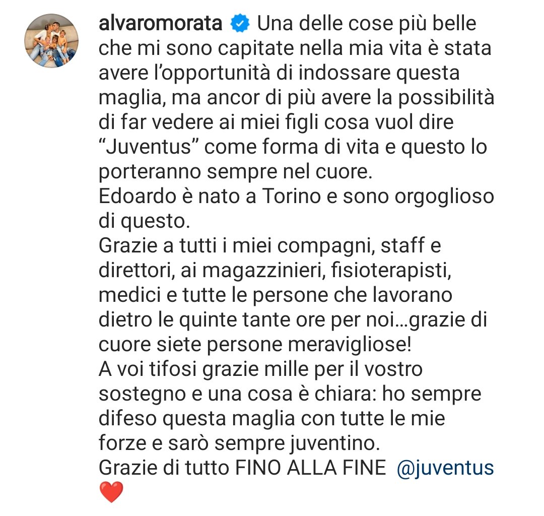 La_Bianconera's tweet photo. La prima volta ti salutammo con un arrivederci, certi che le nostre strade si sarebbero ritrovate.
Lo facciamo anche stavolta, sicuri che se non sarà in campo sarà nella vita, perchè tu la #Juve la ami davvero!
Grazie di tutto Alvaro, le tue sono parole STUPENDE! 🤍🖤 #Morata https://t.co/u4uPrFBPIN