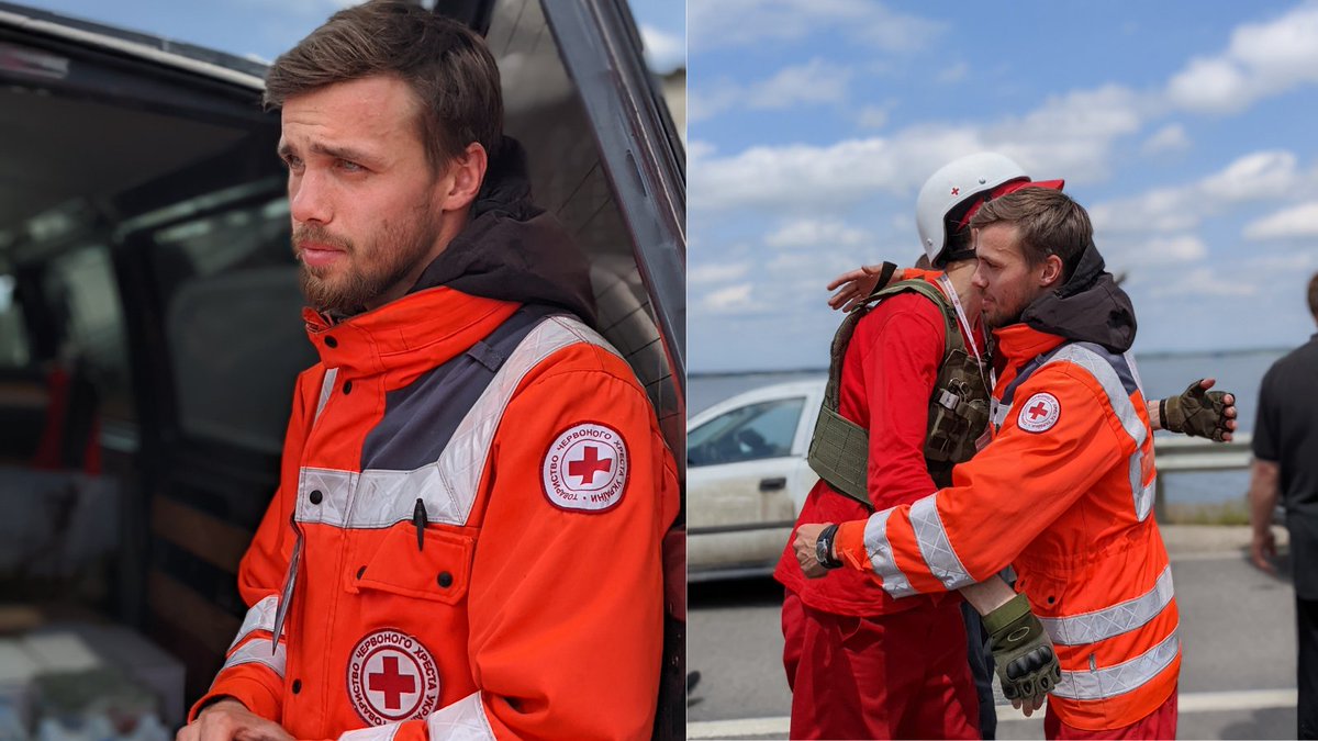 RedCrossKharkiv's tweet photo. Stepan is a Red Cross volunteer from Kupiansk - a town that was occupied during the first days of war. Stepan continued helping people in need despite countless threats he has recieved. 
Real hero! Now he is happy to reunite with other volunteer Denis. https://t.co/8LzMzN8344