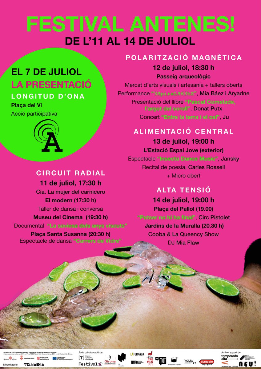 🟢 | Ja tenim el cartell complet del festival Antenes!

 Del 11 al 14 de juliol, i dia 7 la presentació!!

Tots els dies són
GRATUÏTS!!!!