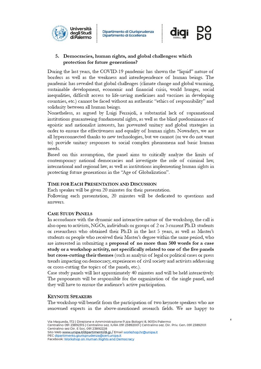We are pleased to announce the opening of the call for papers for the workshop 'Human Rights and Democracy' organised by PhD students of the Università degli studi di Palermo 'Human Rights: Evolution, Protection and Limits' @Fra_Sironi  <a href="/marguerite_ab/">Marguerite Arnoux Bellavitis</a> (1)