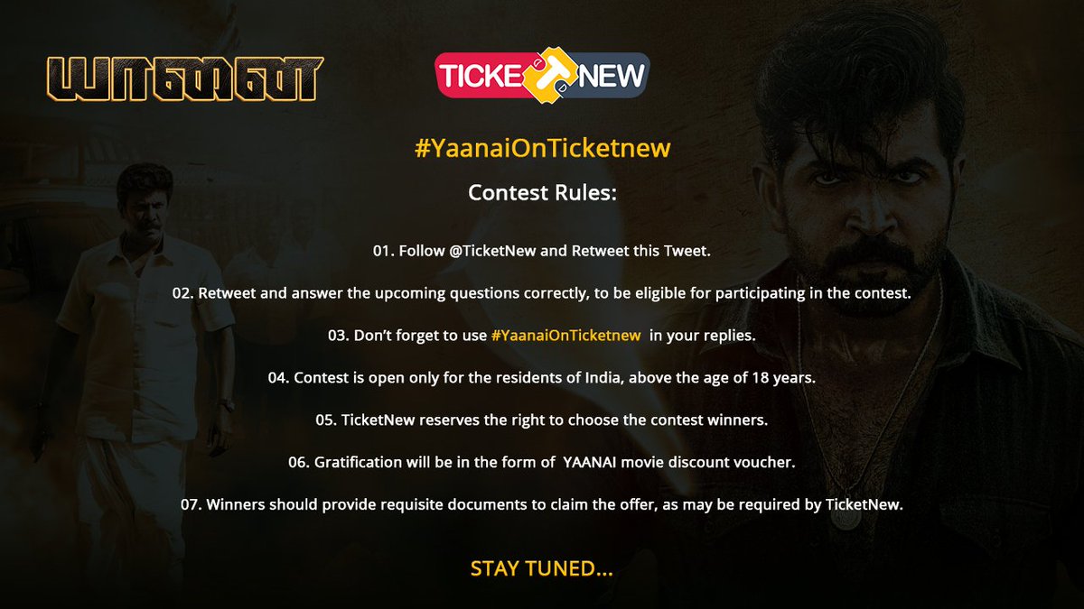 PromoteCinema's tweet image. 🚨#TicketNewContestAlert🚨

Here Are Set Rules For Participating In The Contest 
#YaanaiOnTicketNew✨
@TicketNew
@arunvijayno1 @Drumsticksprod @priya_Bshankar
@gvprakash @KKRCinemas @AllIndiaAVfans