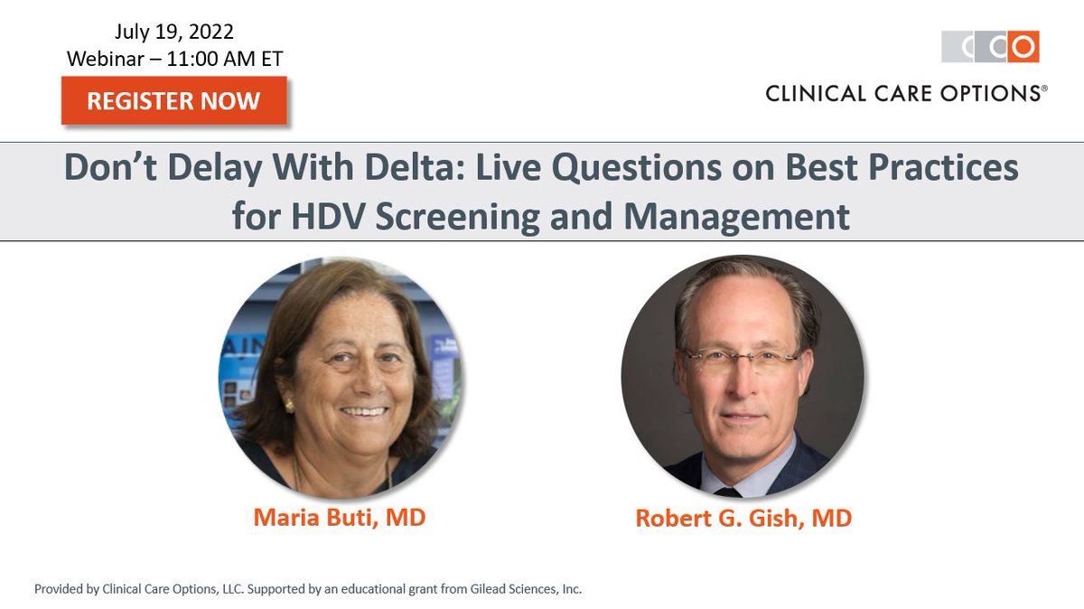 CCO Infectious Disease (@cco_infdis) on Twitter photo Don't miss this live webinar on July 19th; have your questions about screening, diagnosis, and management of hepatitis delta virus (#HDV) answered by expert faculty. <a href="/Mariabutif/">Maria Buti</a> @RobertGish
REGISTER NOW➡️bit.ly/3OBouN2
#LiverTwitter #IDTwitter #TwitterRx #MedTwitter Don't miss this live webinar on July 19th; have your questions about screening, diagnosis, and management of hepatitis delta virus (#HDV) answered by expert faculty. <a href="/Mariabutif/">Maria Buti</a> @RobertGish
REGISTER NOW➡️bit.ly/3OBouN2
#LiverTwitter #IDTwitter #TwitterRx #MedTwitter