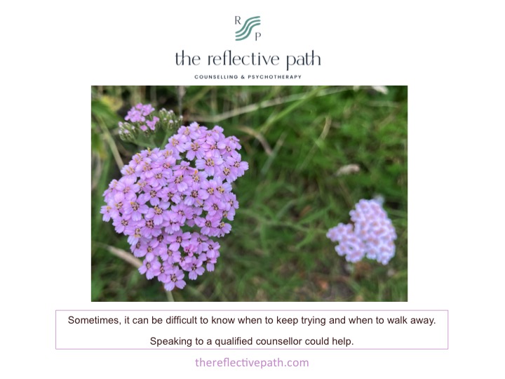 ReflectivePath's tweet photo. How do you know when it's time to walk away? #counselling #psychotherapy #talkingcanhelp #mentalhealth https://t.co/d4pzmcM5jj https://t.co/KpWBLVv2oz