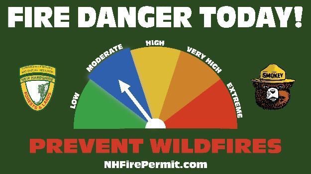 NHForestRangers's tweet photo. 6/30/22: The predicted Fire Danger statewide in all FDRA’s today is MODERATE. When burning is permitted, visit https://t.co/eVpE2TInJd to get a fire permit. @nhdfl @NHDNCR https://t.co/1GlzskGuiM
