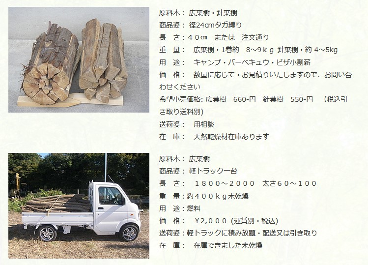 薪（広葉樹）、軽トラ積み、配達します