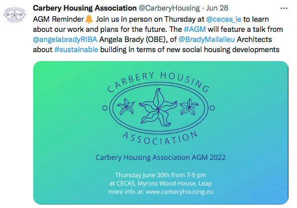 Tonight @CarberryHousing #AGM at the #CentreofExcellenceforClimateActionandSustainabledesign <a href="/cecas_ie/">CECAS.IE</a> <a href="/joseospina/">Jose Ospina</a> <a href="/noelcasserly1/">Noel Casserly</a> <a href="/Corkcoco/">Cork County Council</a>  <a href="/BradyMallalieu/">Brady Mallalieu Architects</a> #Futureplans #HousingProjects