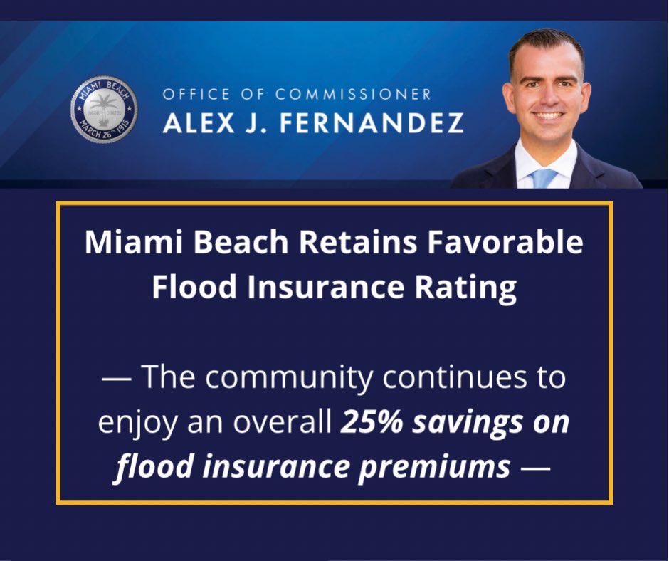 Proud to have sponsored legislation helping our homeowners save up to 25% on flood insurance premiums. 

Click here to read more about my legislation: miamibeachfl.gov/wp-content/upl…