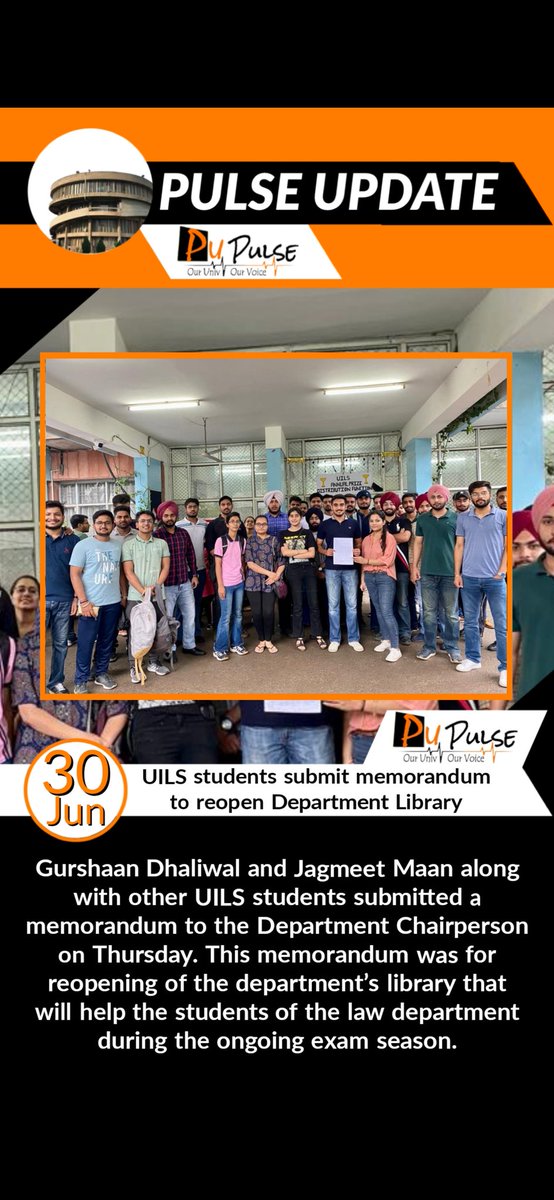 pu_pulse's tweet photo. #UILS students submit #memorandum to reopen Department Library
@OfficialPU 
#news #pupulse #Chandigarh #Students #reopenlibrary https://t.co/YGENGASzJr