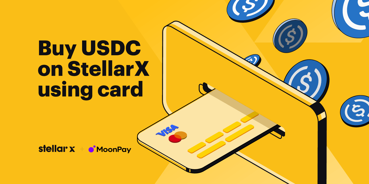 StellarX just got even better!

Stellar $USDC can now be purchased directly on the platform using your debit/credit card with <a href="/moonpay/">MoonPay 🟣</a>!

You can purchase with many currencies including:
USD 🇺🇸 GBP 🇬🇧 EUR 🇪🇺 AUD 🇦🇺 CAD 🇨🇦 
BRL 🇧🇷 CNY 🇨🇳 IDR 🇮🇩 JPY 🇯🇵 CHF 🇨🇭