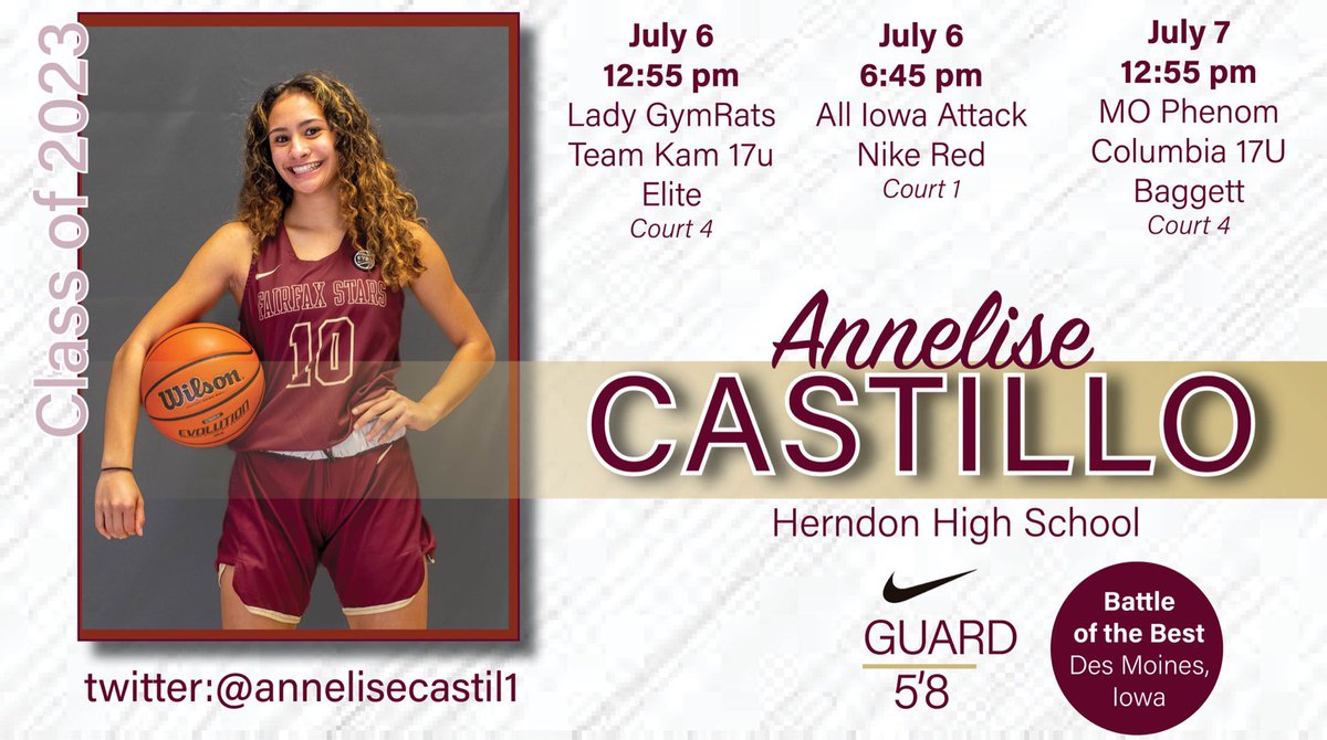 Come see me play in Iowa along with my team in the last stretch of AAU season!