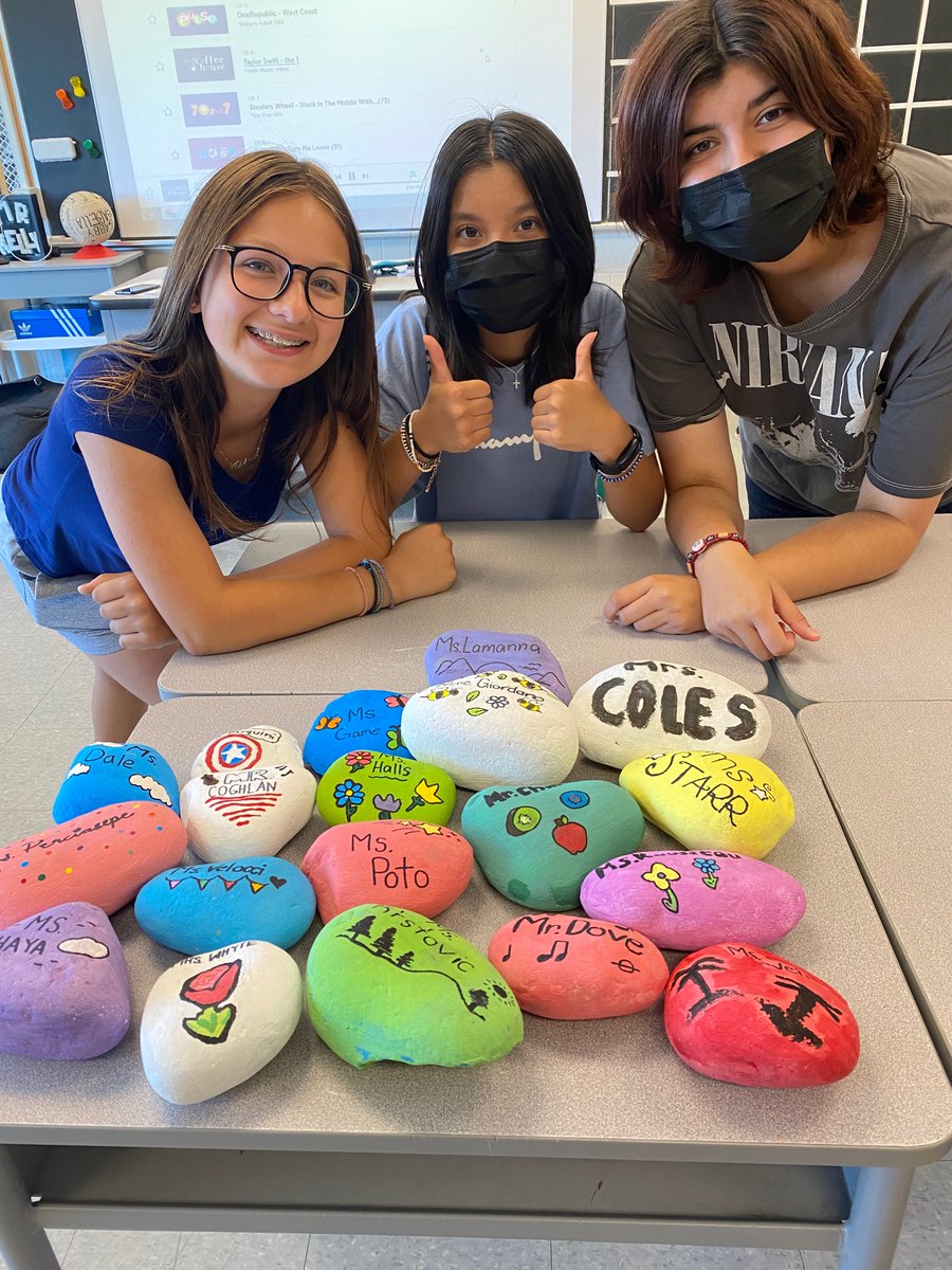 stjuliabilliart's tweet image. Some grade 7 students were busy personalizing rocks to be placed in our Hope Garden for staff who will not be returning in September