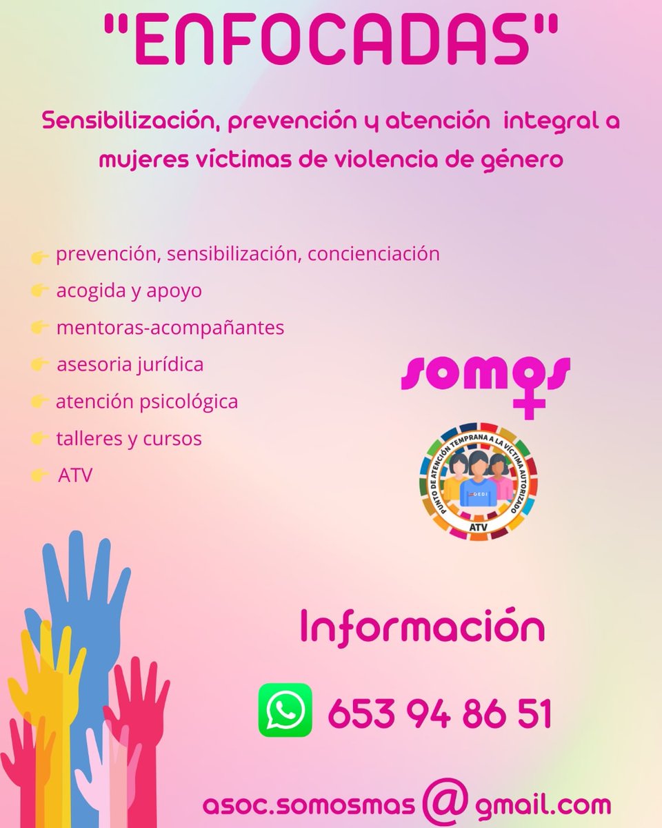 asocsomosmas's tweet photo. ‼️Hola‼️
❓ Conoces nuestro nuevo proyecto #ENFOCADAS ❓
Te lo explicamos todo aquí ⬇️⬇️
https://t.co/B4NtYWkvd5
#SomosMas #ContigoSomosMas #ENFOCADAS
@Cherry_rnr @HMaltratador @amor_sano_ @MariaAntonanzas @zaragoza_es @Nosolopam @Laenredadera @_A_P_D_P @MM_El_Mundo https://t.co/uQ2mDtJ3SL