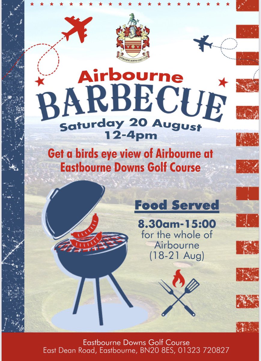Calling all Airbourne fans! Enjoy amazing birds eye view of the show at Eastbourne Downs ✈️ 

We will be having a BBQ on Saturday 20 August, 12-4pm and food in the clubhouse will be served throughout the whole of the airshow 🍔 #eastbourneairshow #bbq