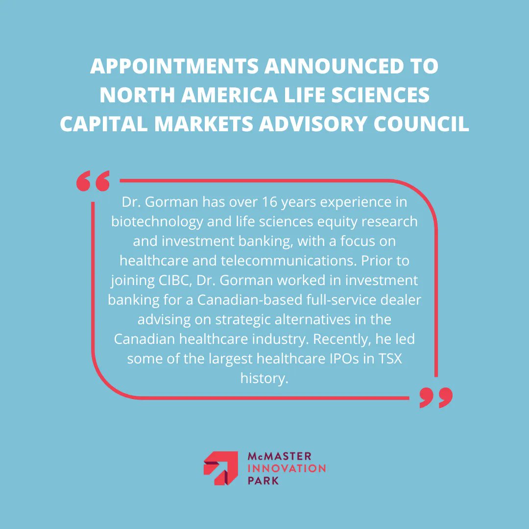 Ty Shattuck, Chief Executive Officer of McMaster Innovation Park (MIP) today announced new appointments to the Life Sciences Capital Markets Advisory Council at MIP ("Council", or "the Council"). See more here: buff.ly/3ntFs44