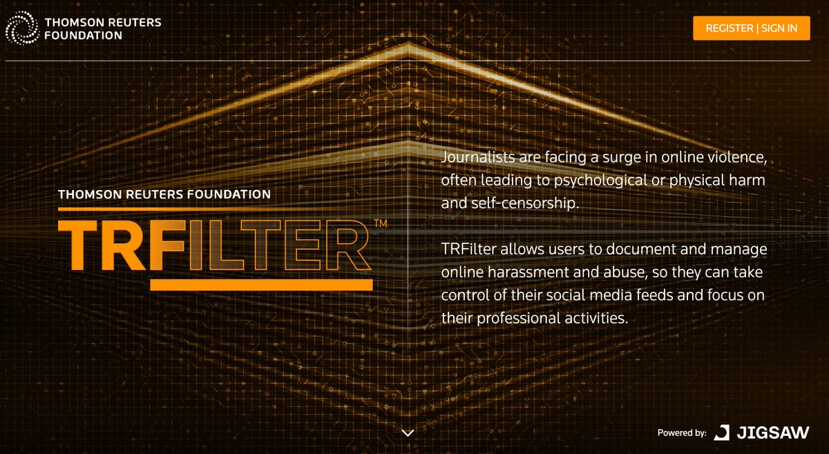 Today <a href="/TRF/">Thomson Reuters Foundation</a> is launching TRFilter, an online harassment manager for journalists developed with <a href="/Jigsaw/">Jigsaw</a>. 

TRFilter is a free web app that syncs with the user’s @Twitter account, flagging harmful comments 

👉Sign up here trfilter.org
🧵Here's a thread on what it does