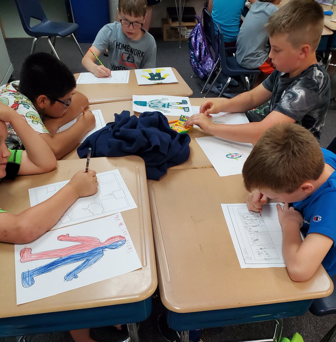 AlmondBancroft's tweet photo. During Super Hero Week the 3-6 students got to create their own superhero, create comic strips, and play Save the Hostage (Capture the Flag)! #AlmondBancroftPRIDE https://t.co/pHMjzDpdI6