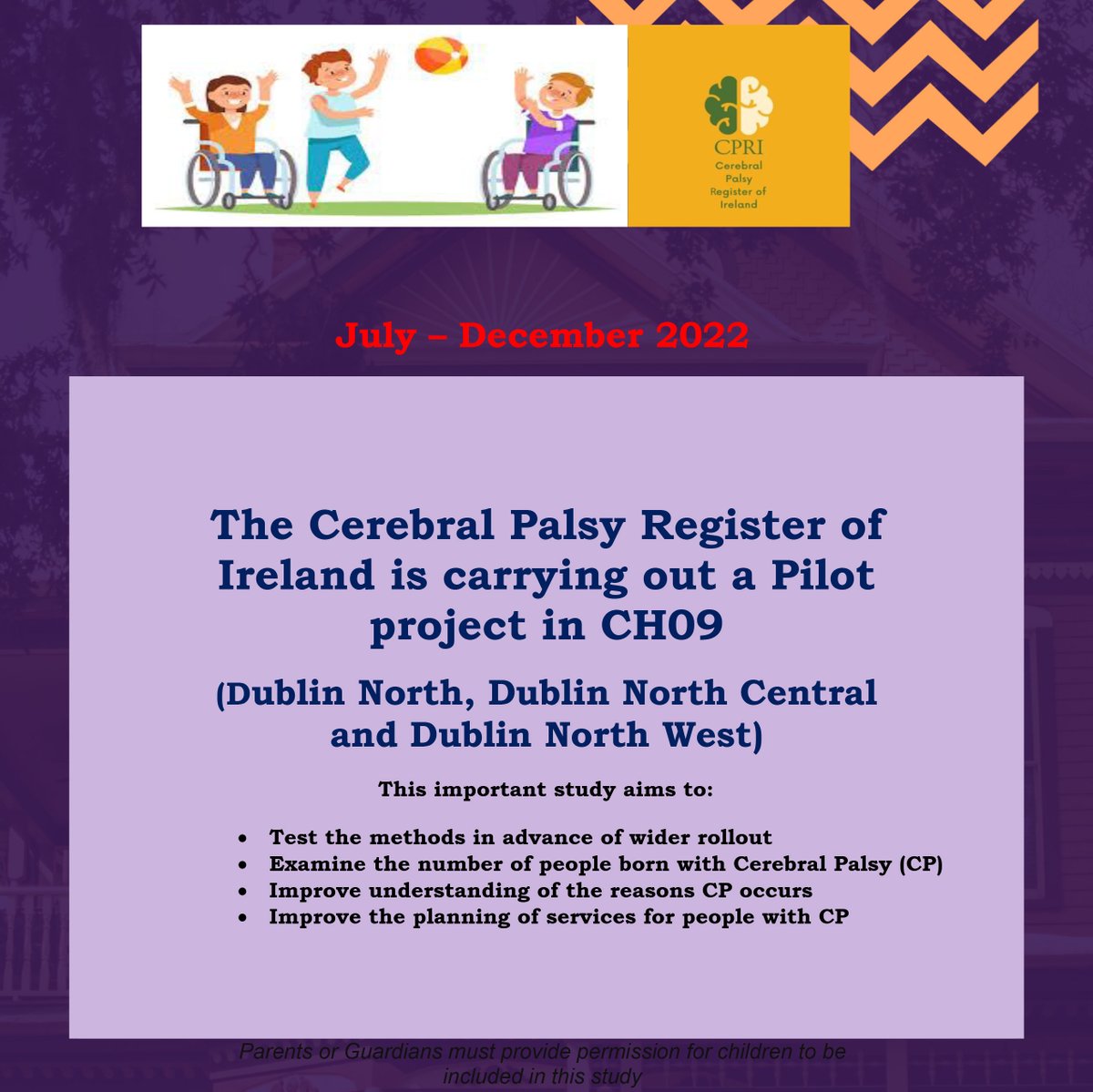 CRC (@centralremedial) on Twitter photo The Cerebral Palsy Register of Ireland is carrying out a Pilot project in CH09
This important study aims to test the methods in advance of a wider rollout, improve the planning of services for people with CP and more!
Info and to participate contact:
Margie Craig infoCPRI@crc.ie The Cerebral Palsy Register of Ireland is carrying out a Pilot project in CH09
This important study aims to test the methods in advance of a wider rollout, improve the planning of services for people with CP and more!
Info and to participate contact:
Margie Craig infoCPRI@crc.ie