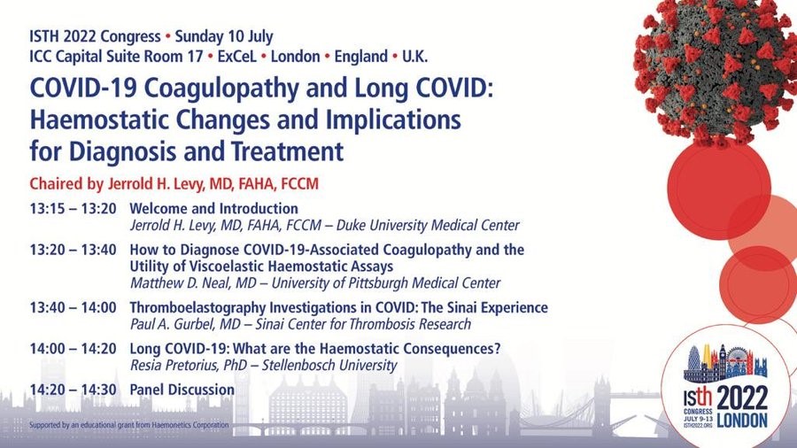 We are excited to attend this year’s <a href="/isth/">ISTH</a> meeting in London and, with an educational grant, support the symposium “COVID-19 Coagulopathy and Long COVID” on 10 July 2022. bit.ly/3y0Nark