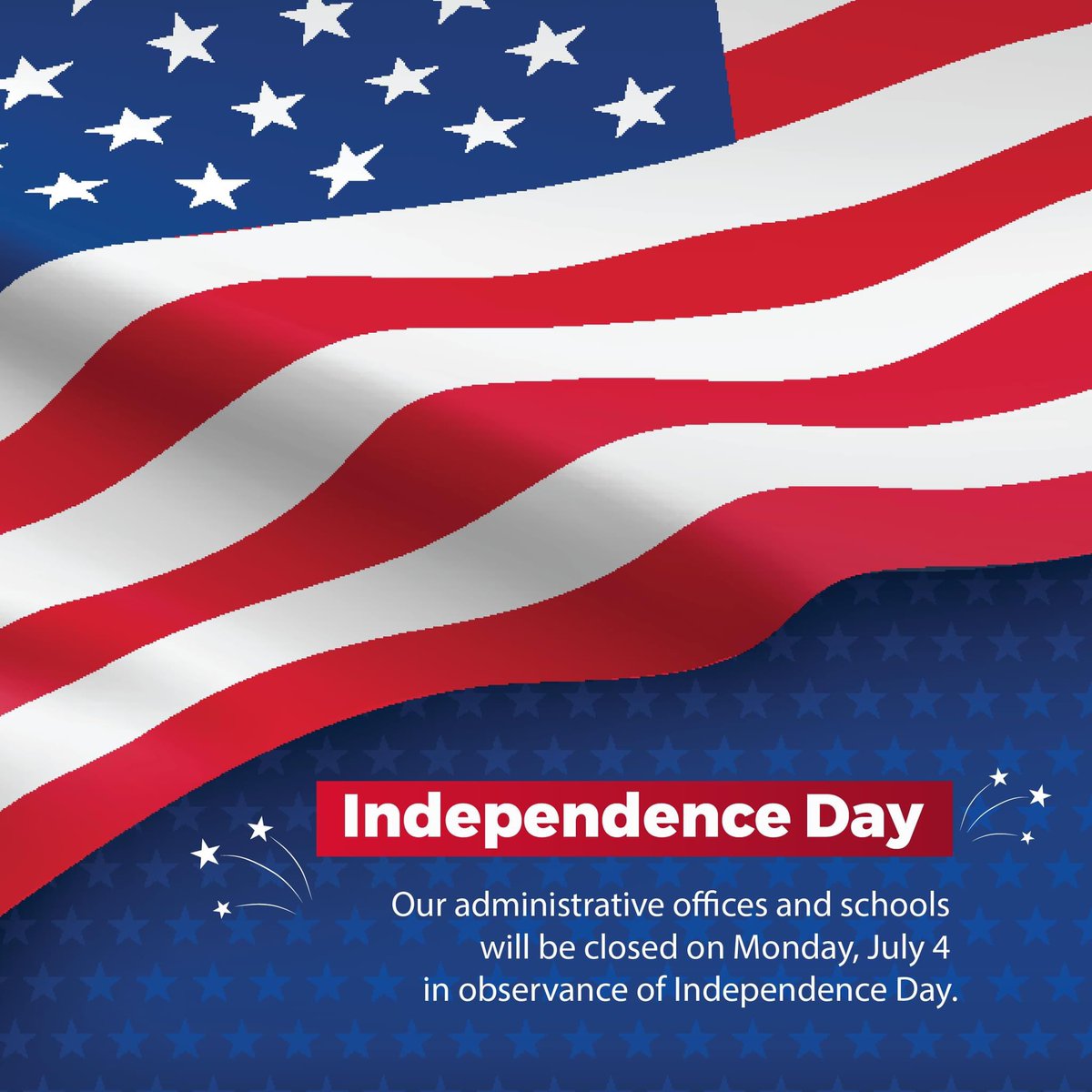From the Richmond County School System| The Richmond County School System will be closed on Monday, July 4 in observance of Independence Day. All offices and schools will reopen on their normal schedules on Tuesday, July 5.