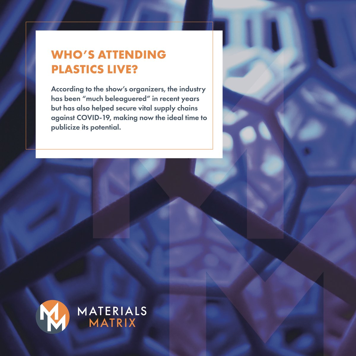 MaterialsMatrix's tweet photo. Who’s attending Plastics Live?  

According to the show’s organizers, the industry has been “much beleaguered” in recent years but has also helped secure vital supply chains against COVID-19.

#Event 
#Polymer 
#AdditiveManufacturing 
#Manufacturing https://t.co/lotTd9Oht0