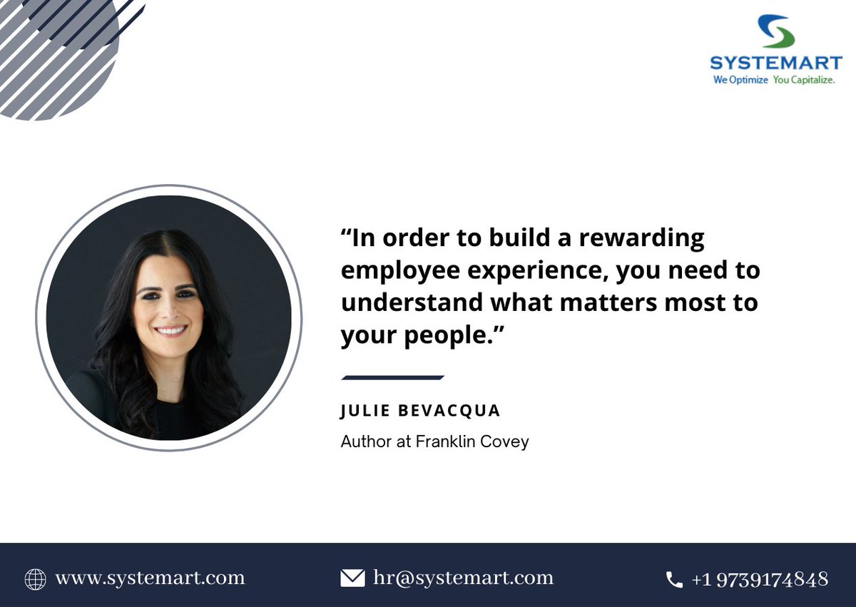 Julie Bevacqua says, “In order to build a rewarding employee experience, you need to understand what matters most to your people.”

#recruitersguide #recuitmentquotes #quotes #QOTD #recruiting #recruitment #hiring #jobs #jobsearch #job #hr #careers #nowhiring #talentacquisition