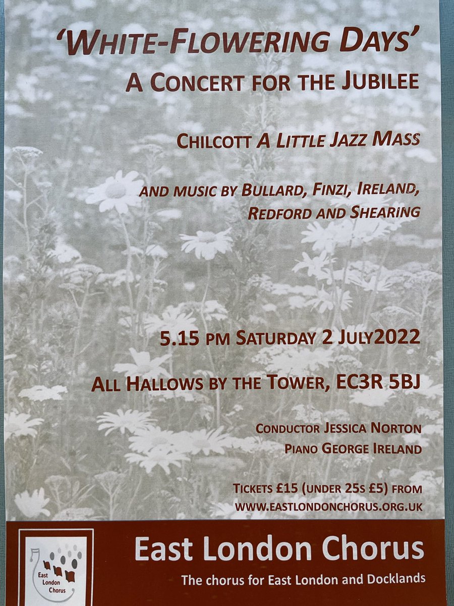This Saturday at 5.15 @AllHallowsTower - join @ELChorus for our summer concert - tickets available here: tickettailor.com/events/eastlon… or on the door