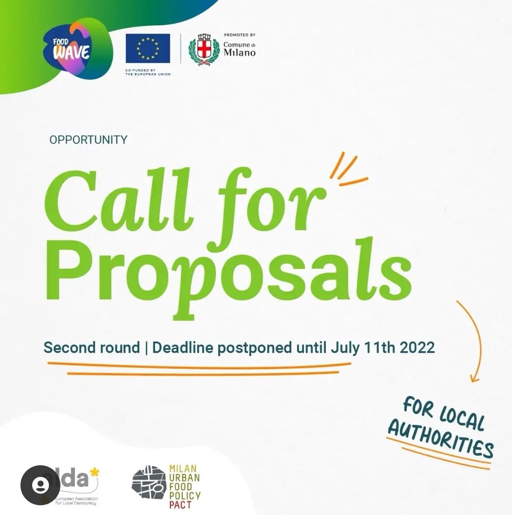 📢 Call for proposal per enti locali per promuovere azioni di sostenibilità sul sistema alimentare 📆 Scadenza 11 luglio 2022
Una buona opportunità per sostenere idee e azioni delle città nell'ambito dello sviluppo di food policy urbane. 
Info sul bando ⬇️
bit.ly/3R1POpB