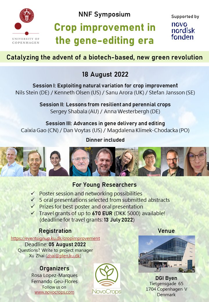 Come and join us on 18 Aug for the NNF Symposium on Crop Improvement in the Gene-Editing Era. Keynote talks, posters, and dinner, with no registration fee! Travel grants available for young researchers. Limited spots! lnkd.in/ePmyEX3Z
#geneediting meets #cropscience