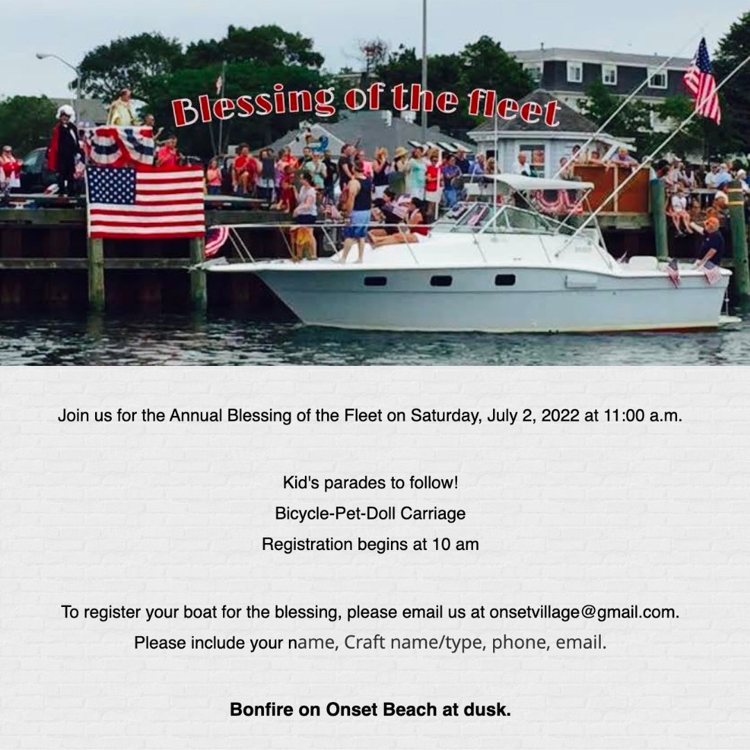 The Annual Blessing of the Fleet is back! Join the #OnsetBay Association on Saturday, July 2nd at 11 AM for the blessing, a kid’s parade, and a bonfire on Onset Beach at dusk. bit.ly/3M9M8yk #PCTFCU #PCTFederalCreditUnion #WarehamMA #Community #CommunityEvent #OnsetMA