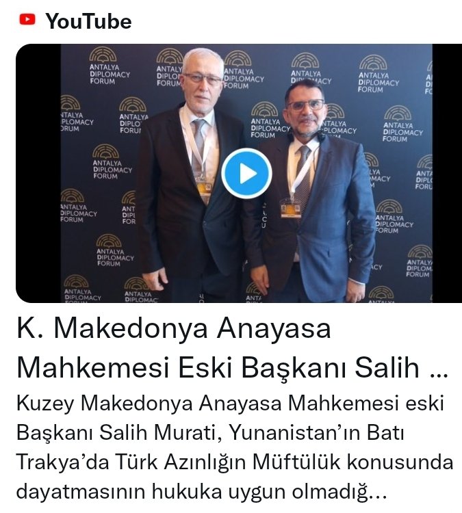 Kuzey Makedonya Eski Anayasa Mahkemesi Başkanı Sayın Salih Murat'ın Batı Trakya Birlik gazetesinin Birlik TV YouTube kanalına verdiği röportajında Kuzey Makedonya'da ve Batı Trakya'da yaşayan Türk toplumu hakkındaki değerlendirmeleri...
youtu.be/8BKOj3MpEjg