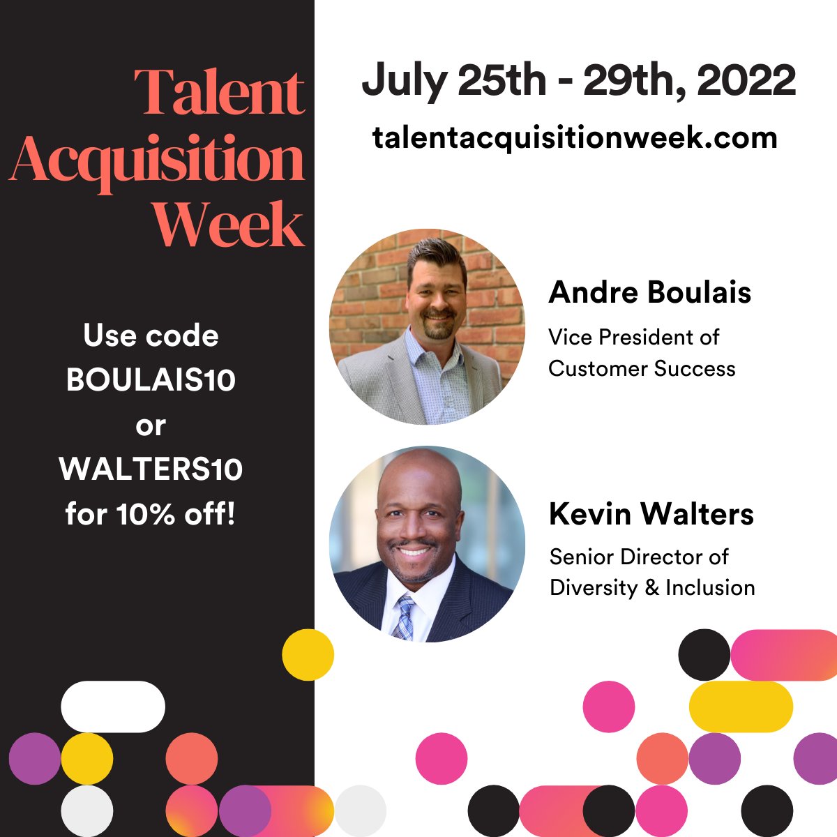We're excited to be a part of #TA_Week July 25th to 29th. Andre Boulais and Kevin Walters will be leading a discussion on Friday's #Diversity, #Equity, #Inclusion, and #Belonging day. Sign up and make sure to use one of our discount codes for 10% off!
bit.ly/3RaSn8X