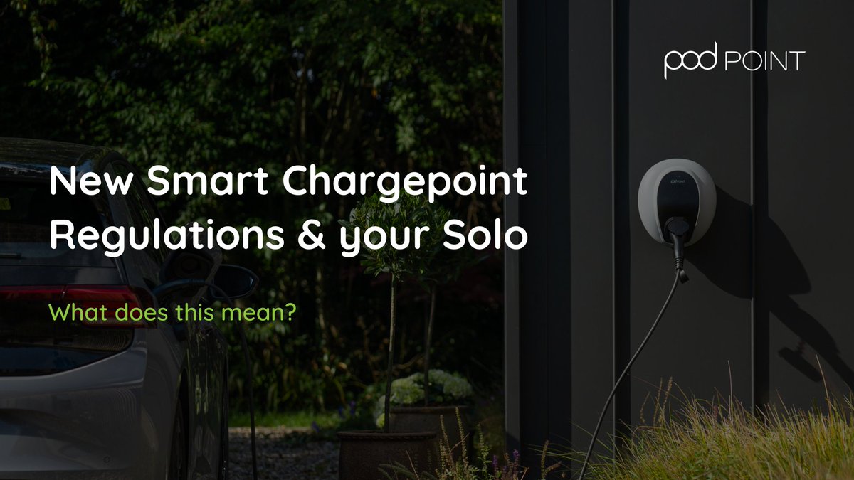 powered_by_pod's tweet photo. From today, new EV smart charging regulations come into force! 🔋🔌
But what are they and what impact do they have on your #PodPointSolo?
Learn more here: https://t.co/qY7Gn58Vzi
#electricvehicles #evcharging https://t.co/wrzJabPVnN