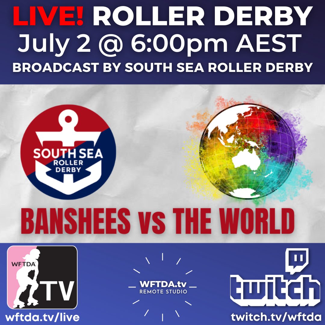 This weekend on wftda.tv we have roller derby coming to you live from Australia courtesy of <a href="/SSRDLeague/">South Sea Roller Derby</a>! Watch live at wftda.tv/live or twitch.tv/wftda July 2 at 6:00pm AEST.