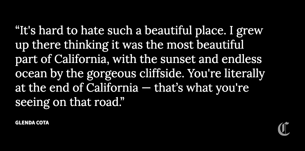 sfchronicle's tweet photo. In 2004, Jason Affolter, Glenda Cota's husband was driving north along Highway 1 to his job.

Affolter’s car had gone off the road just south of Devil’s Slide, plunging 200 feet into the ocean. His body washed up on shore just days before his son was born: https://t.co/w3LdXG5Mp2 https://t.co/z5yN07uNUa